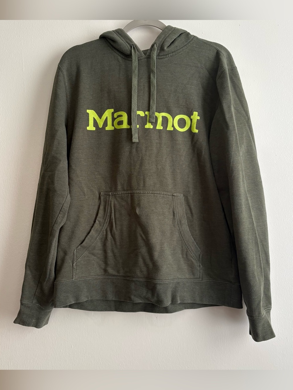 Marmot Men’s Green Fleece Pullover Hoodie Logo Graphic Pockets Size M